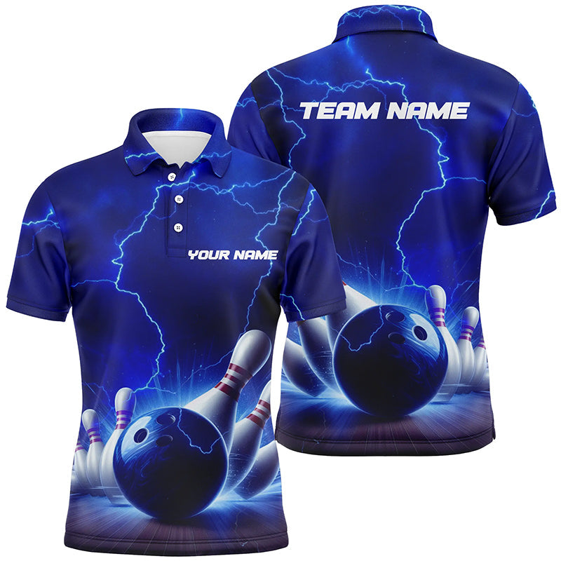 Blue Thunder Lightning Men Bowling Polo Shirts Personalized Bowling League Team Jerseys IPHW5393