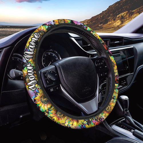 Custom Sunflower Steering Wheel Cover, Unique gifts for Mom on Mother's day, girls women car accessories - IPHW949