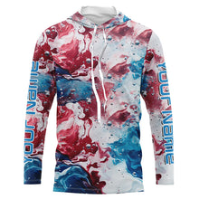 Load image into Gallery viewer, Red, White, Blue Tie Dye Camo Custom Long Sleeve Fishing Shirts, Patriotic Fishing Jerseys IPHW5205