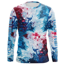 Load image into Gallery viewer, Red, White, Blue Tie Dye Camo Custom Long Sleeve Fishing Shirts, Patriotic Fishing Jerseys IPHW5206