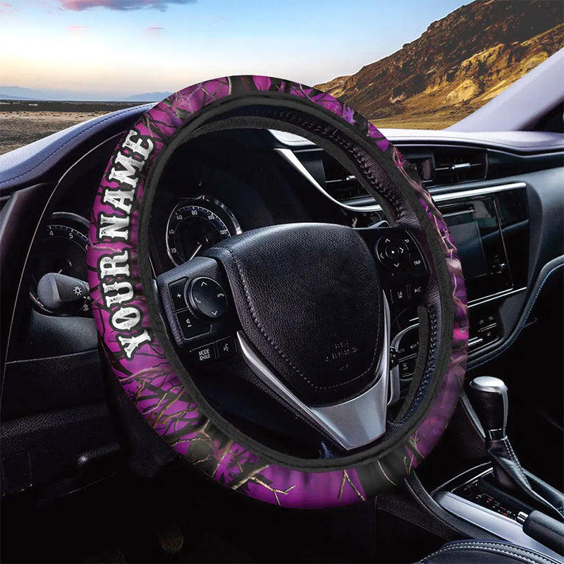 Pink camouflage pink camo Custom Steering wheel cover, gifts for fishing, hunting lovers IPHW3578