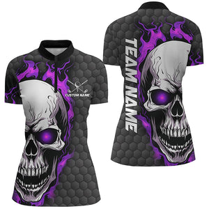 Purple Skull Custom Women Quarter Zip Golf Shirts For Tournaments Golf Pattern Golf Apparel IPHW5409