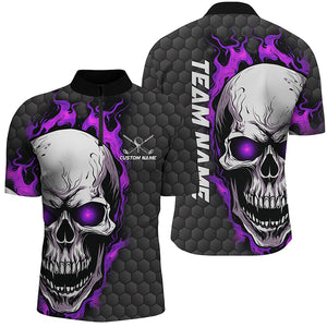 Purple Skull Custom Men Quarter Zip Golf Shirts For Tournaments Golf Pattern Golf Apparel Outfits IPHW5409