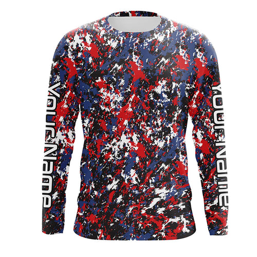 Red, White Blue Camo Custom Long Sleeve Performance Fishing Shirts, Patriotic Fishing Jerseys IPHW4215