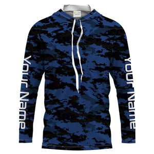 Dark blue camo Custom UV Long Sleeve performance Fishing Shirts, camouflage Fishing apparel - IPHW1579