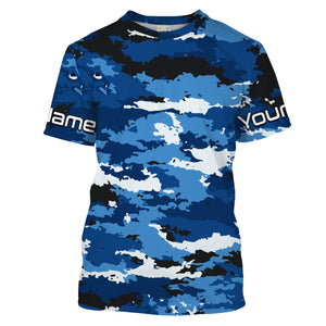 Blue camo Custom UV Long Sleeve performance Fishing Shirts, camouflage Fishing apparel - IPHW1580