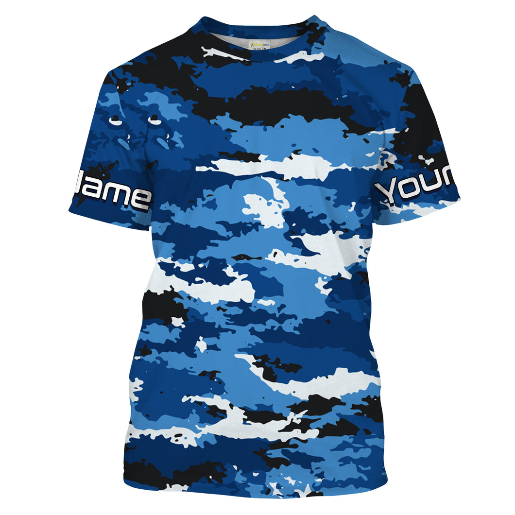 Blue camo Custom UV Long Sleeve performance Fishing Shirts, camouflage Fishing apparel - IPHW1580