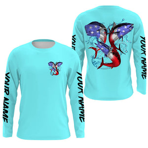 Personalized Mahi Mahi, Wahoo, Tuna American Flag Fishing Shirts, Patriotic Saltwater Fishing Shirts IPHW3419