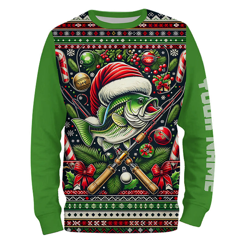 Christmas Bass Fishing Shirts, Largemouth Bass Full Printing Ugly Sweater Pattern Gifts IPHW5564