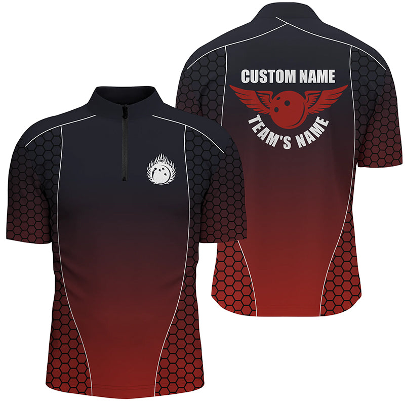 Custom Bowling Shirts With Names For Men, Flaming Bowling Ball Bowling Team Shirts | Red IPHW4240