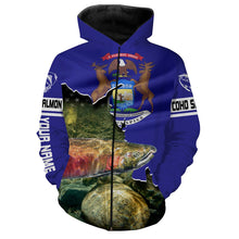 Load image into Gallery viewer, Coho Salmon Fishing Michigan Flag Custom name All over print shirt - personalized Patriotic fishing gift for men, women and kid - IPH1417