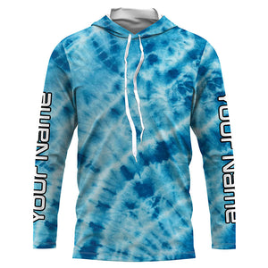Personalized blue tie dye Long sleeve performance Fishing Shirts, Fishing gifts for Fisherman IPHW3581