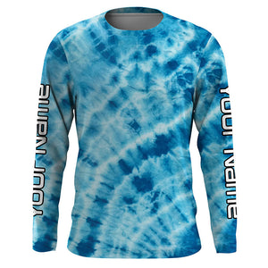 Personalized blue tie dye Long sleeve performance Fishing Shirts, Fishing gifts for Fisherman IPHW3581