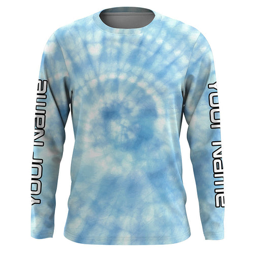 Custom blue spiral tie dye Long sleeve performance Fishing Shirts, Fishing gifts for Fisherman IPHW3584