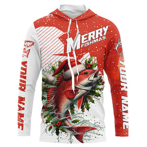 Merry Fishmas Custom Redfish Long Sleeve Christmas Fishing Shirts, Personalized Xmas Fishing Gifts IPHW5580