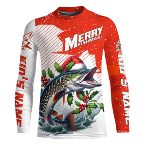 Merry Fishmas Custom Musky Long Sleeve Christmas Fishing Shirts, Personalized Xmas Fishing Gifts IPHW5581