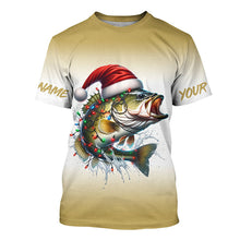 Load image into Gallery viewer, Christmas Lights String Bass Christmas Fishing Shirts With Customized Name, Xmas Fishing Gifts IPHW5584