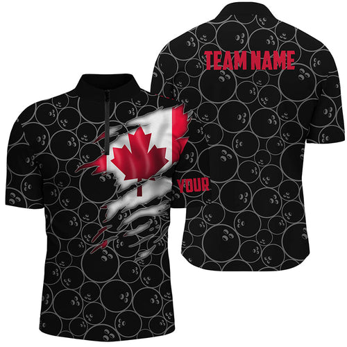 Canada Bowling Quarter Zip Shirts For Men, Custom Canadian Flag Bowling Team Jersey IPHW5257