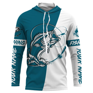 Personalized Bass Long sleeve Fishing Shirts, Bass Fall season Fishing Shirts | light navy blue IPHW3605