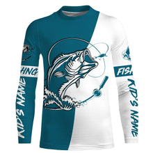 Load image into Gallery viewer, Personalized Bass Long sleeve Fishing Shirts, Bass Fall season Fishing Shirts | light navy blue IPHW3605