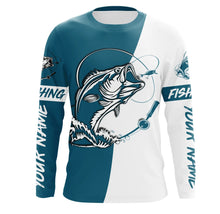 Load image into Gallery viewer, Personalized Bass Long sleeve Fishing Shirts, Bass Fall season Fishing Shirts | light navy blue IPHW3605