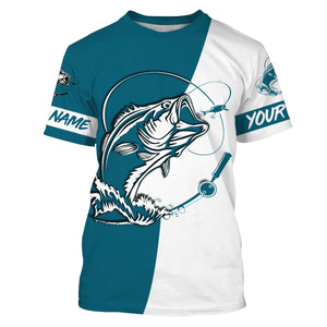 Personalized Bass Long sleeve Fishing Shirts, Bass Fall season Fishing Shirts | light navy blue IPHW3605