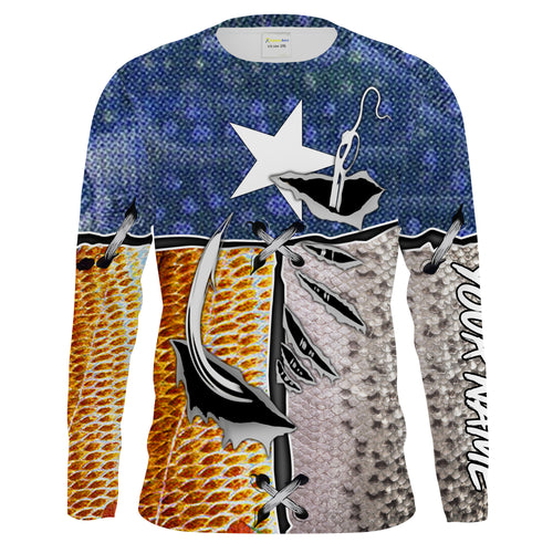 Redfish, Trout, Flounder Texas Slam Texas flag Custom Fishing Shirts, Texas UV Protection Fishing apparel - IPHW1143