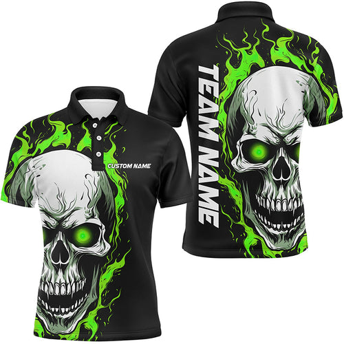 Green Flame Skull Sport Jerseys, Custom Team Bowling Polo Shirts For Men, Bowler Outfits IPHW5270