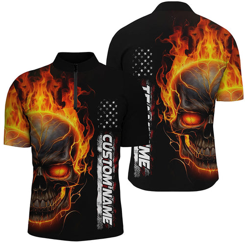 Flame Skull Custom Bowling Quarter Zip Shirts For Men And Women,  American Bowling Team Jerseys IPHW5275