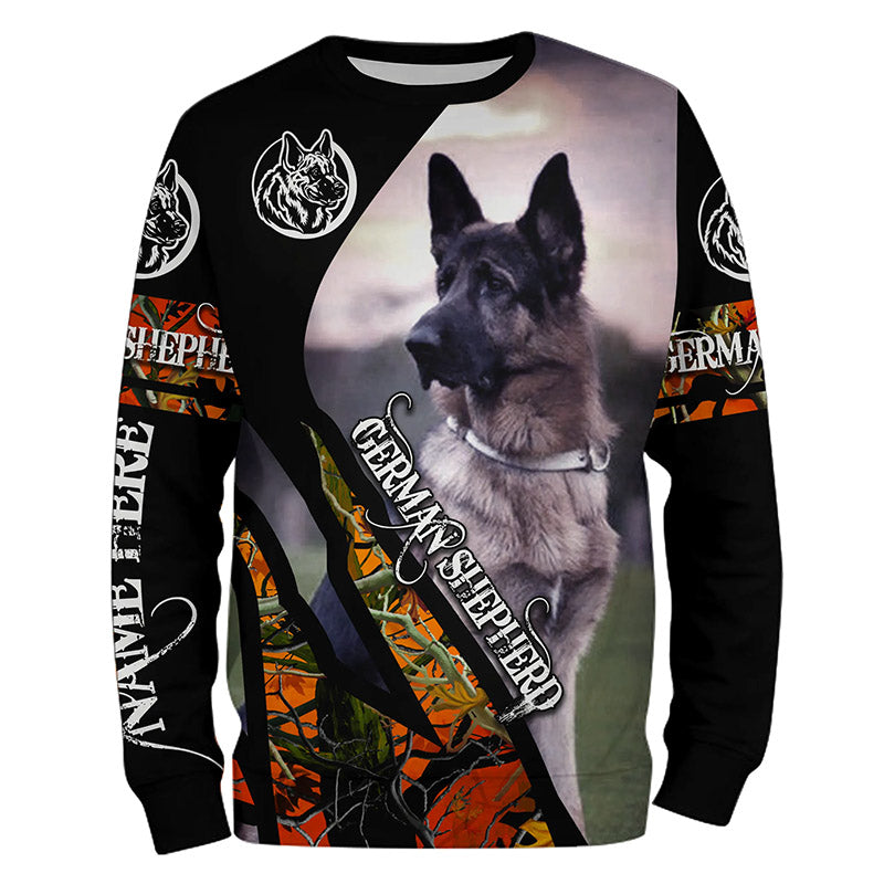 German Shepherd Hunting dog orange camo Customize 3D All over print shirts - various styles to choose all over  T shirt, Long sleeve, Sweatshirt, Tank Top, Zip up, Hoodie - IPH2148