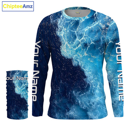 Beautiful Custom Saltwater Long sleeve Fishing Shirts UV Protection, Sea wave camo Fishing Shirts - IPHW1331