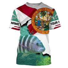 Load image into Gallery viewer, Black Drum Florida Flag Custom UV Long Sleeve Fishing Shirts, FL Tournement Fishing Shirts - IPHW818