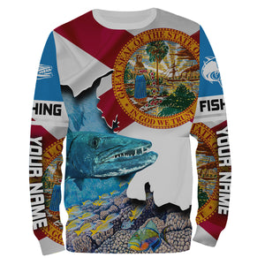 Great Barracuda Fishing 3D Florida Flag Patriot Custom name All over print shirts - personalized fishing gift for men, women and kid - IPH1482