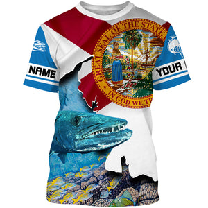 Great Barracuda Fishing 3D Florida Flag Patriot Custom name All over print shirts - personalized fishing gift for men, women and kid - IPH1482