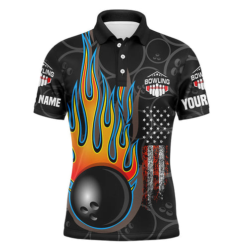 Custom American Flag Vintage Bowling Shirts, Personalized Patriotic Bowling Gifts Bowling Polo Shirt IPHW3725