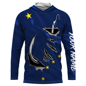Alaska Flag Fishing 3D Fish Hook Personalized UV  long sleeves performance fishing shirts -  IPHW485