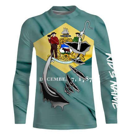 Delaware Flag 3D Fish Hook UV Protection Custom Long Sleeve performance Fishing Shirts IPHW487