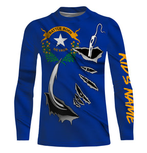 Nevada Flag 3D Fish Hook UV Protection Custom Long Sleeve performance Fishing Shirts IPHW497