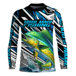 Custom Mahi Mahi Long Sleeve Tournament Fishing Shirts, Mahimahi Fishing Jerseys | Blue Camo IPHW6122