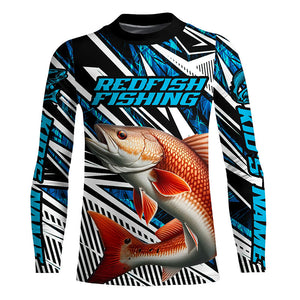 Custom Redfish Puppy Drum Long Sleeve Tournament Fishing Shirts, Redfish Fishing Jerseys | Blue Camo IPHW6123