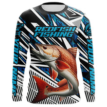 Load image into Gallery viewer, Custom Redfish Puppy Drum Long Sleeve Tournament Fishing Shirts, Redfish Fishing Jerseys | Blue Camo IPHW6123