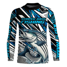 Load image into Gallery viewer, Custom Striped Bass Long Sleeve Tournament Fishing Shirts, Striper Fishing Jerseys | Blue Camo IPHW6124