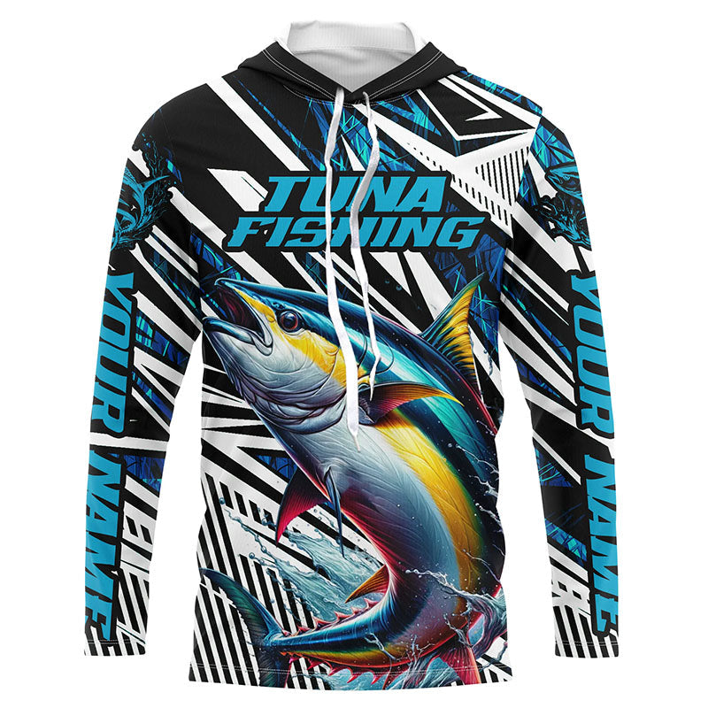 Custom Yellowfin Tuna Long Sleeve Tournament Fishing Shirts, Tuna Fishing Jerseys | Blue Camo IPHW6125