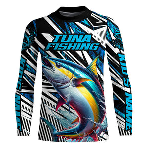 Custom Yellowfin Tuna Long Sleeve Tournament Fishing Shirts, Tuna Fishing Jerseys | Blue Camo IPHW6125