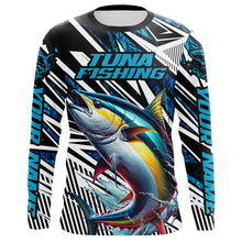 Load image into Gallery viewer, Custom Yellowfin Tuna Long Sleeve Tournament Fishing Shirts, Tuna Fishing Jerseys | Blue Camo IPHW6125
