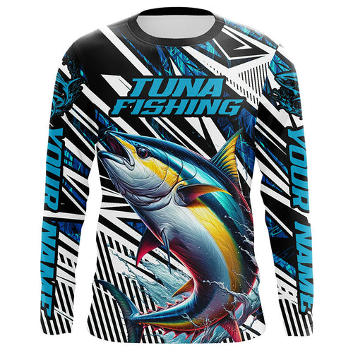 Custom Yellowfin Tuna Long Sleeve Tournament Fishing Shirts, Tuna Fishing Jerseys | Blue Camo IPHW6125