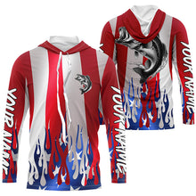 Load image into Gallery viewer, Custom 3D Flame American Flag Bass Long Sleeve Fishing Shirts, Patriotic Bass Fishing Jerseys IPHW6144