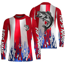 Load image into Gallery viewer, Custom 3D Flame American Flag Bass Long Sleeve Fishing Shirts, Patriotic Bass Fishing Jerseys IPHW6144