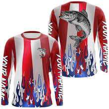 Load image into Gallery viewer, Custom 3D Flame American Flag Walleye Long Sleeve Fishing Shirts, Patriotic Walleye Fishing Jerseys IPHW6145