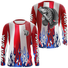 Load image into Gallery viewer, Custom 3D Flame American Flag Crappie Long Sleeve Fishing Shirts, Patriotic Crappie Fishing Jerseys IPHW6146